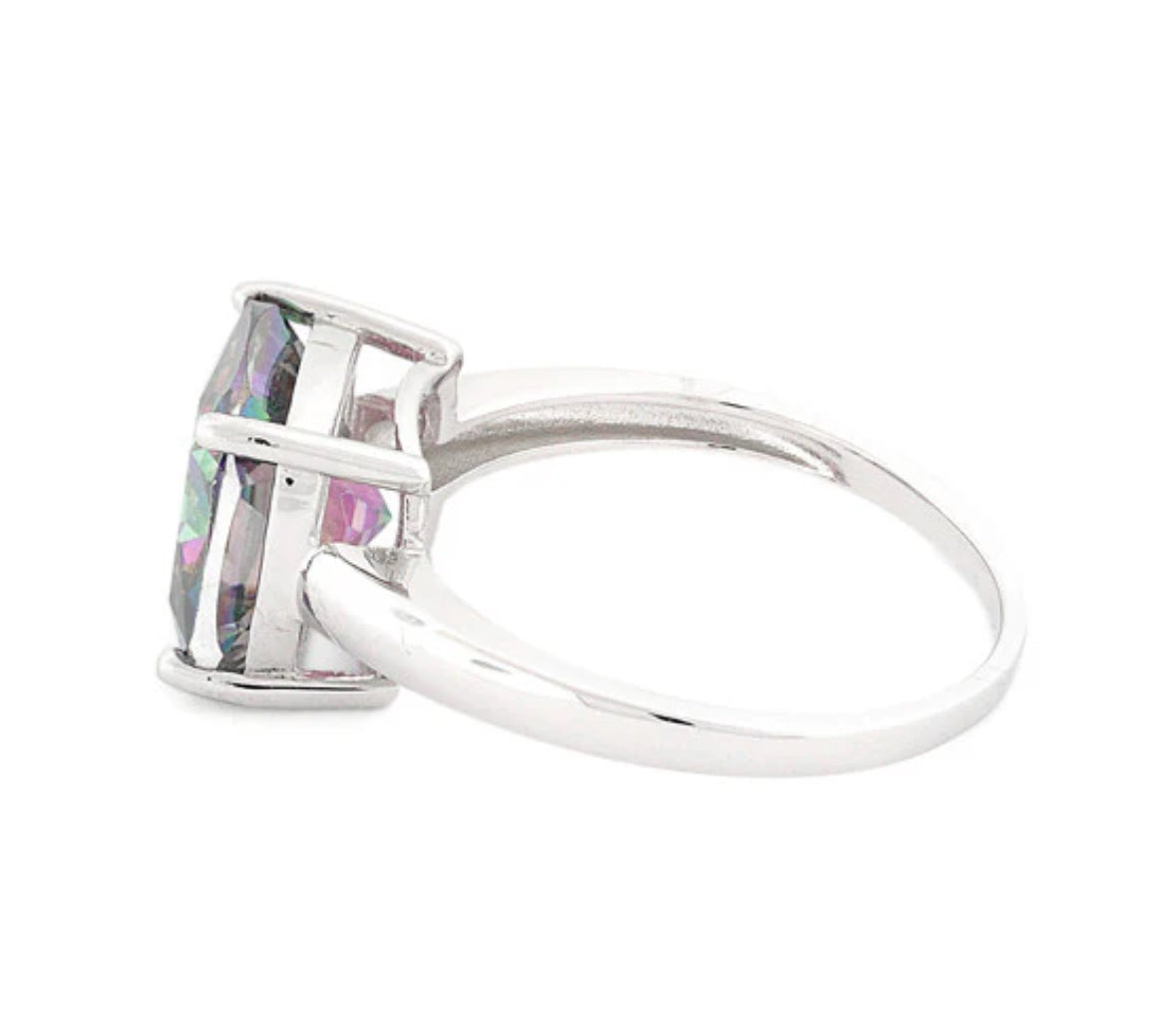 Sterling Silver Cushion Cut Rainbow Topaz CZ Ring