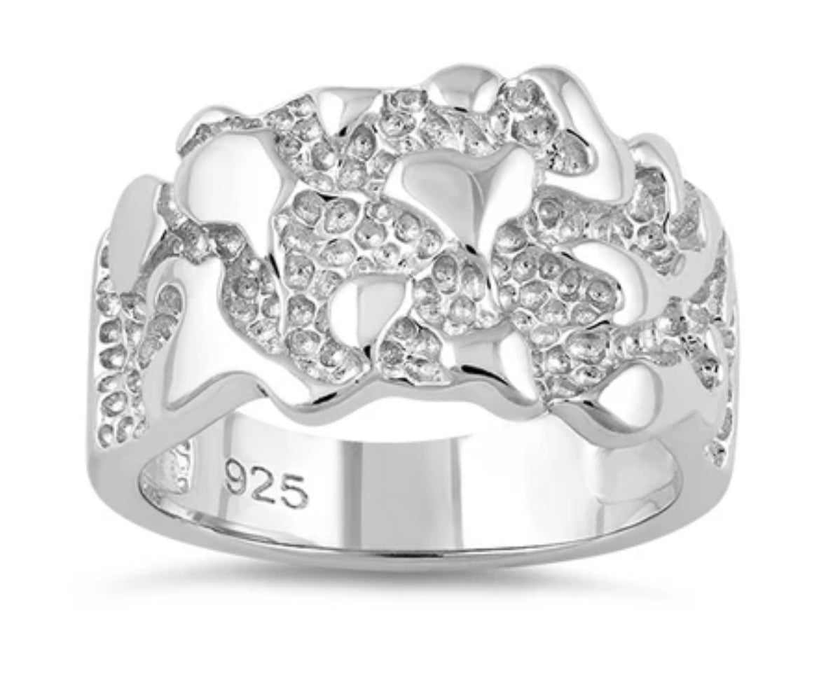 Sterling Silver Men's Nugget Design Ring