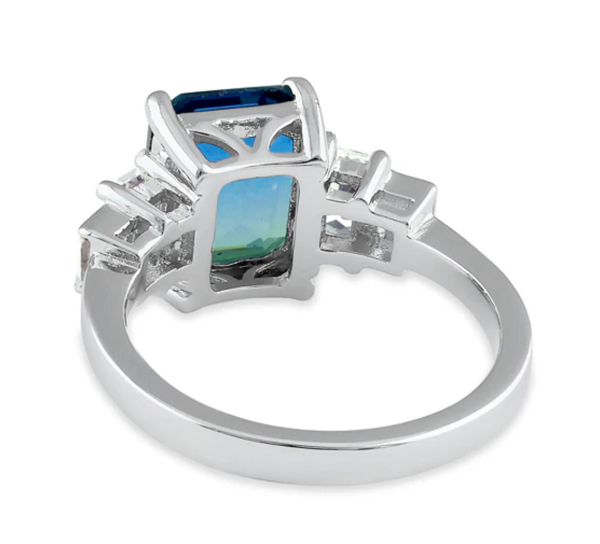 Sterling Silver Bicolor Blue Green Ombre CZ Ring