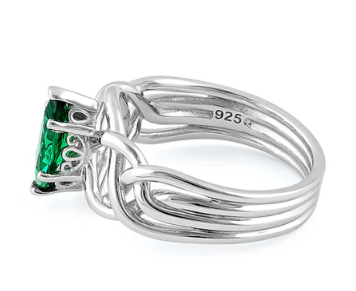 Sterling Silver Celtic Emerald Marquise CZ Ring