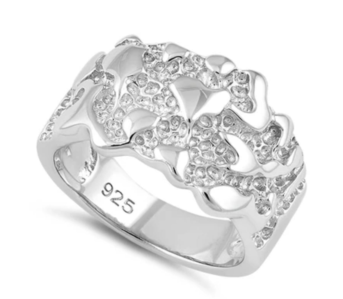 Sterling Silver Men's Nugget Design Ring