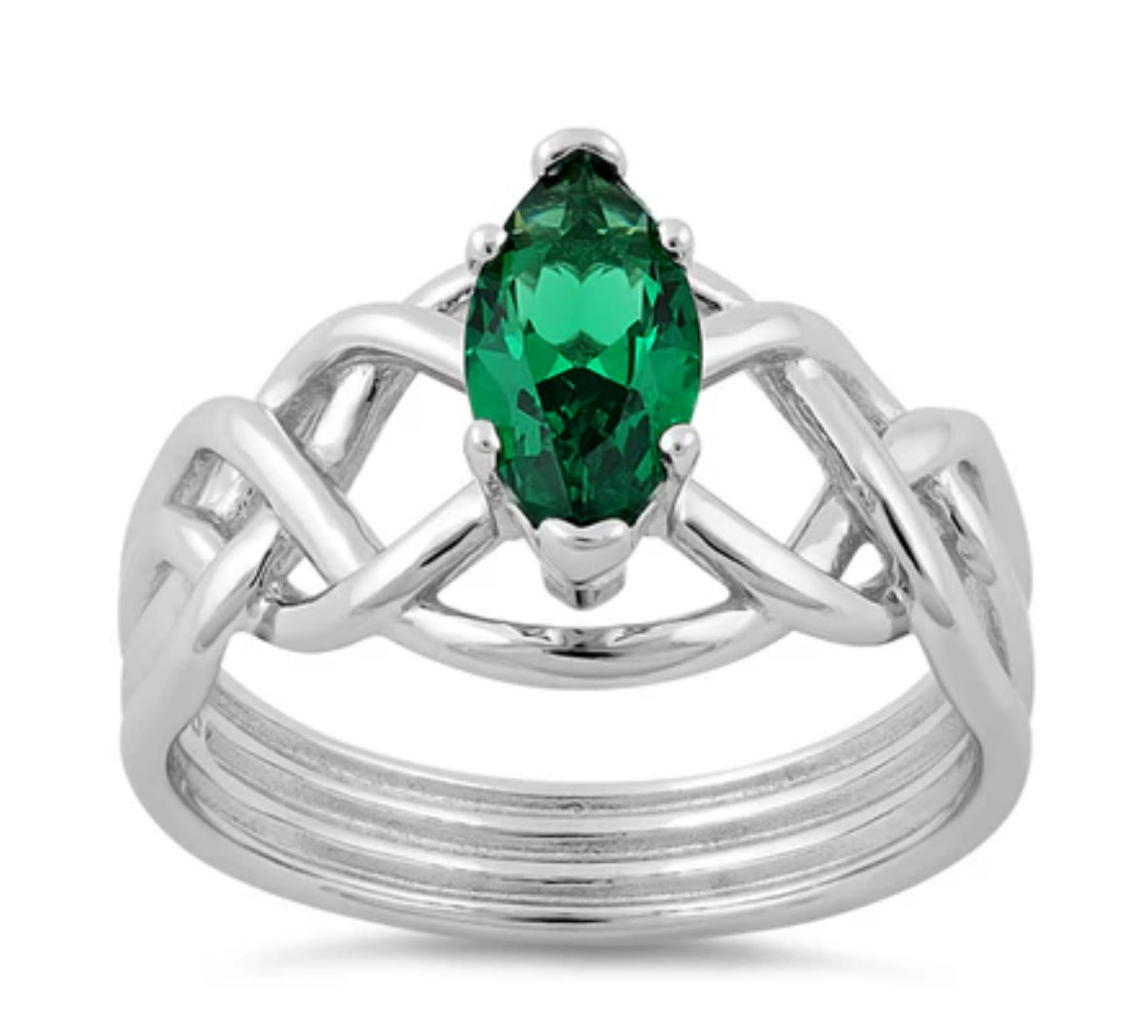 Sterling Silver Celtic Emerald Marquise CZ Ring