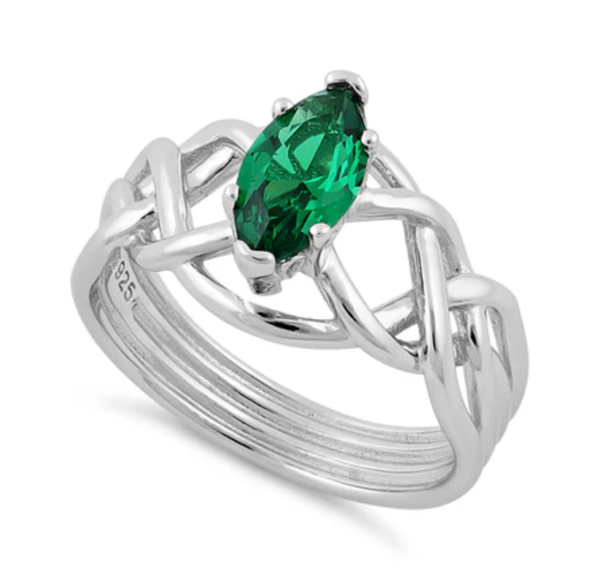 Sterling Silver Celtic Emerald Marquise CZ Ring