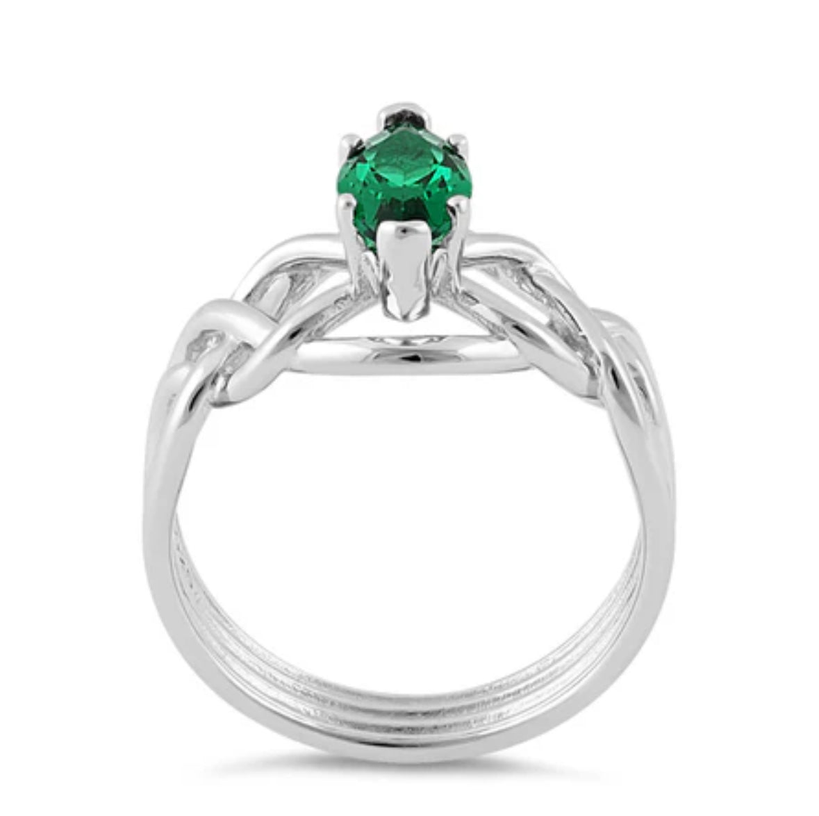 Sterling Silver Celtic Emerald Marquise CZ Ring