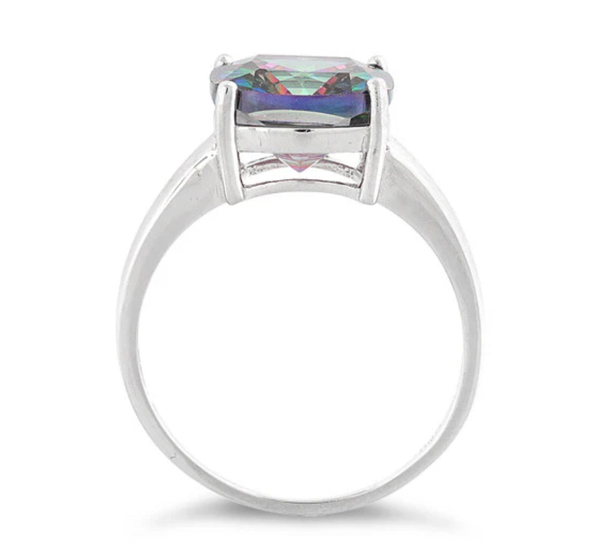 Sterling Silver Cushion Cut Rainbow Topaz CZ Ring