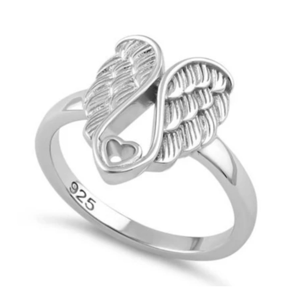 Sterling Silver Angel Wings with Heart Ring