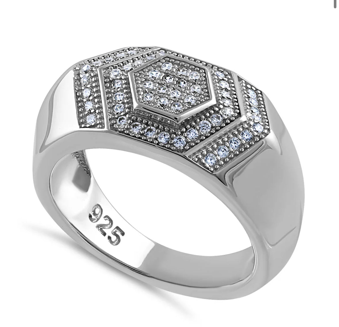 Sterling Silver Clear CZ Layered Hexagon Band Ring
