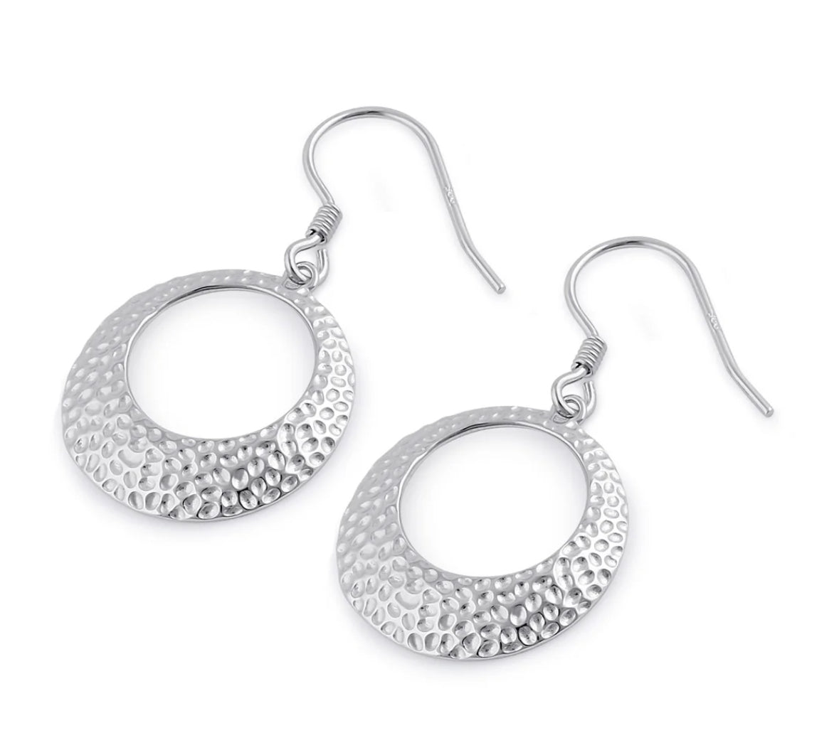Sterling Silver Round Hammered 19.5mm Dangle Earrings