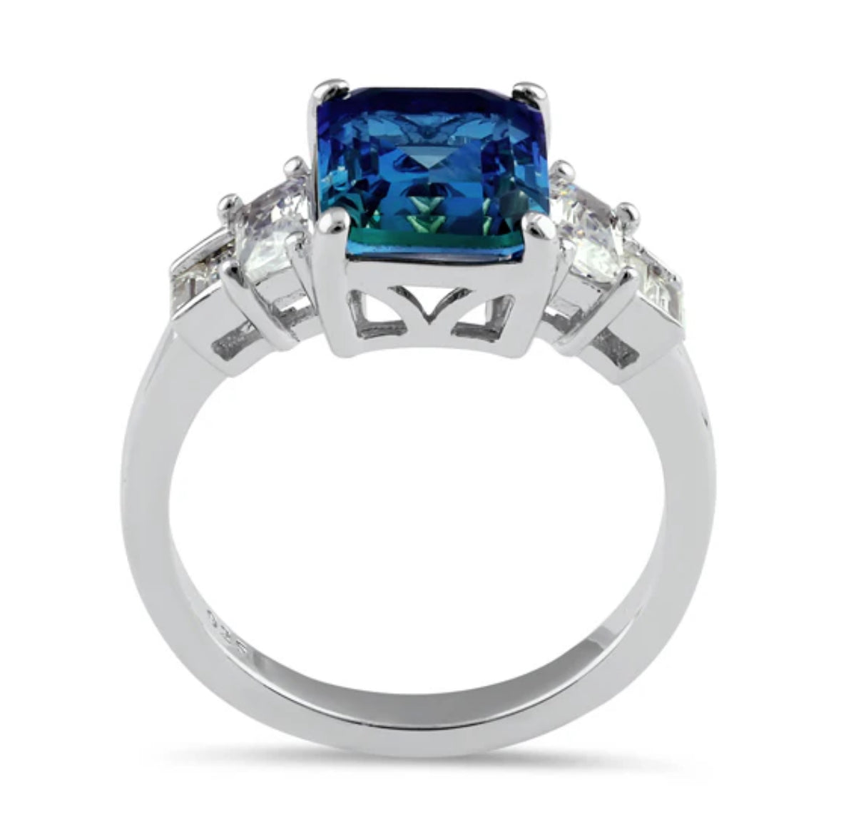 Sterling Silver Bicolor Blue Green Ombre CZ Ring