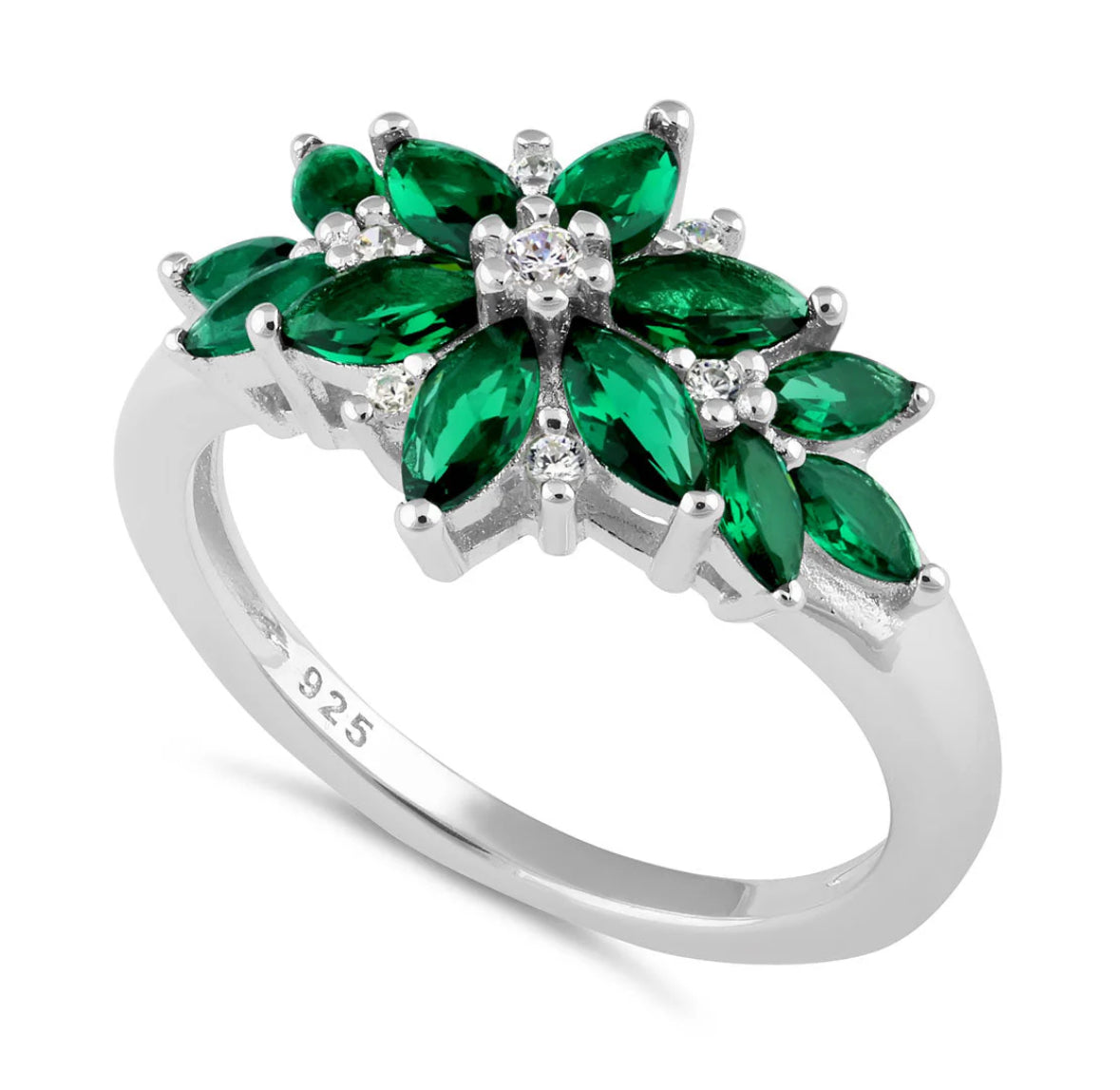 Sterling Silver Green Flower CZ Ring