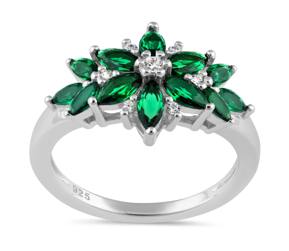 Sterling Silver Green Flower CZ Ring