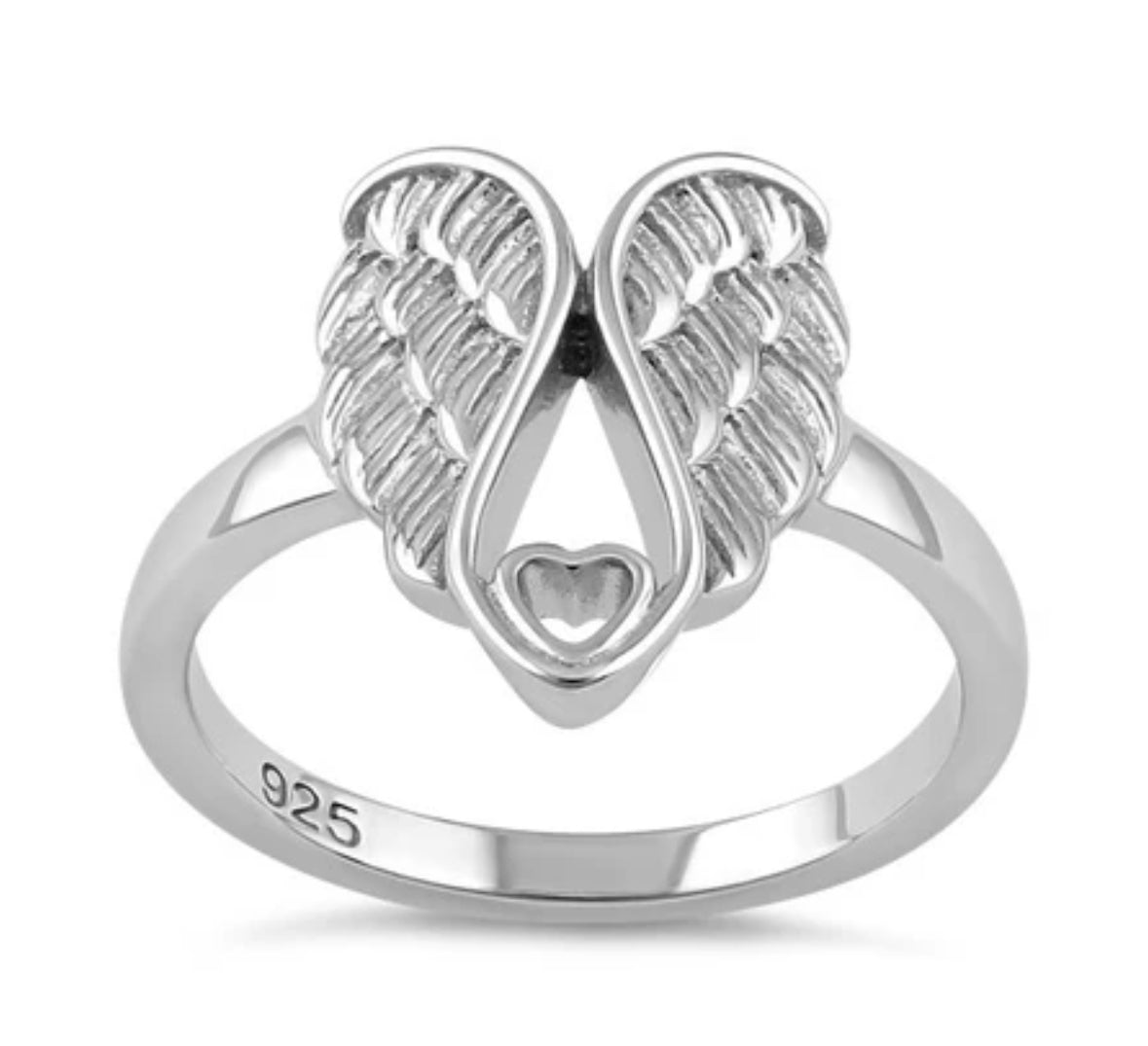Sterling Silver Angel Wings with Heart Ring